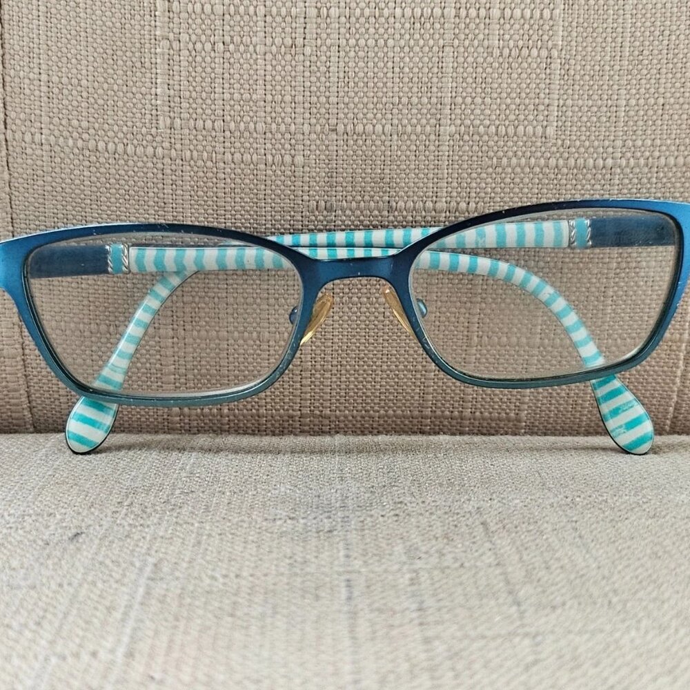 Lilly Pulitzer Teal Frame Glasses with Mint-White Striped Temples
